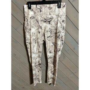 FLX Womens Workout Leggings Tan Abstract Print High Waist‎ Activewear Pants